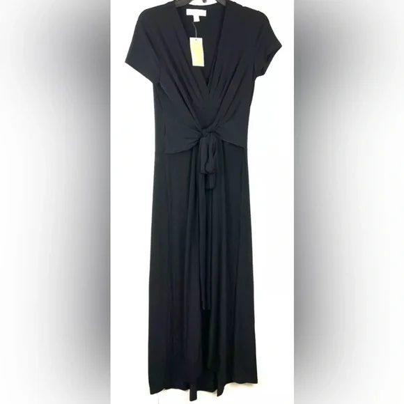 michael kors black dress Black Long Sleeves V Neck Lace Prom Dress with Slit, Long Sleeves Blac –  abcprom main image 1
